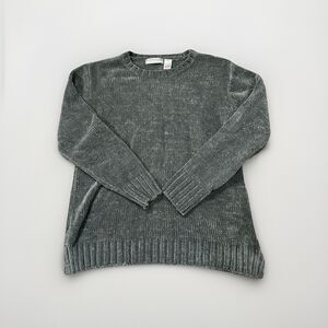 Y2K Stephanie Rogers Gray Chenille Knit Sweater Medium Cozy Vtg Holiday Party